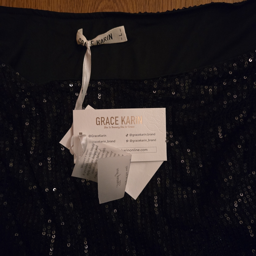 Grace Karin Black Sequin Top One Shoulder NEW - Picture 3 of 4
